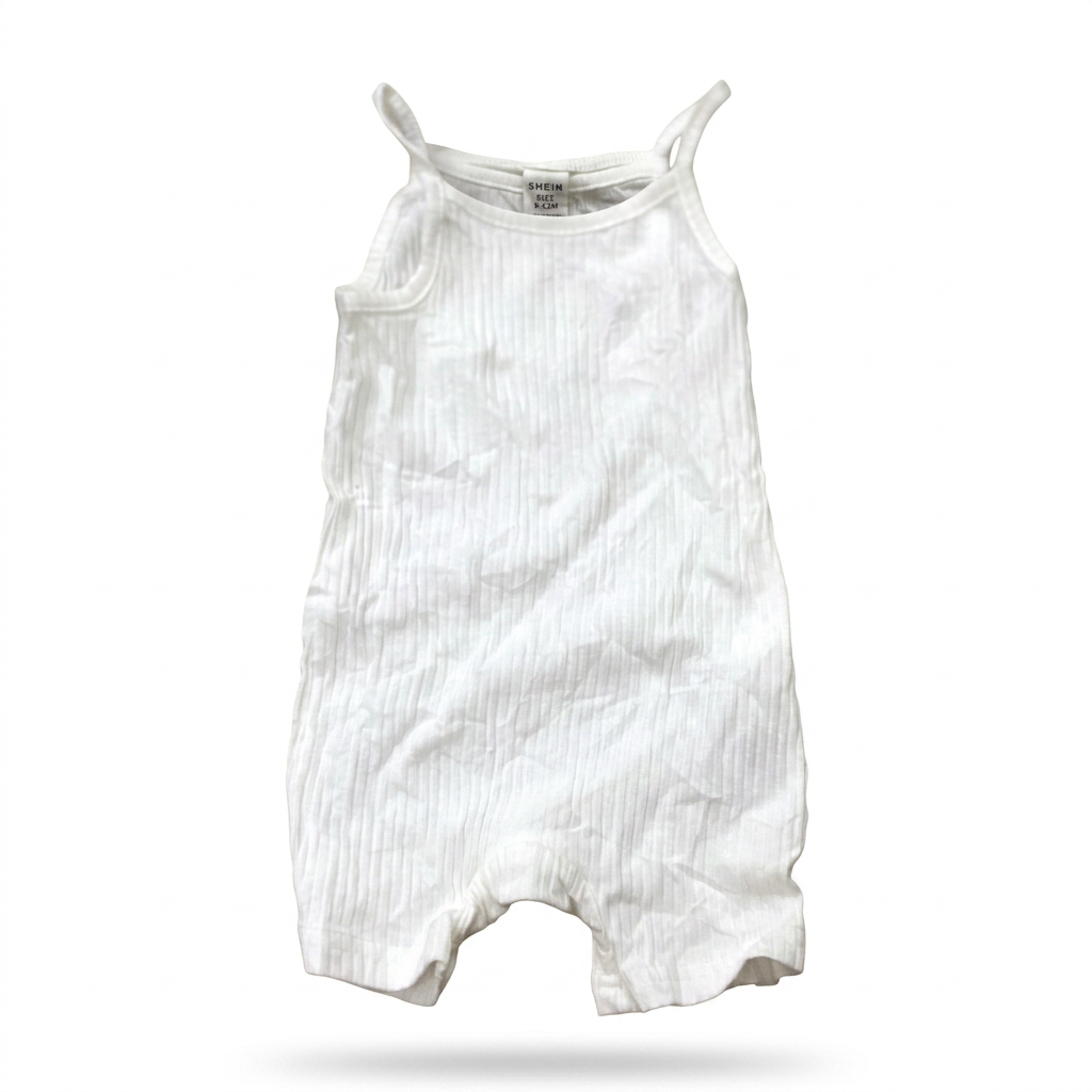 SHEIN White Ribbed Spaghetti Strap Baby Short Romper