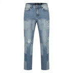 boohooMAN Light Blue Patchwork Distressed Straight Leg Denim