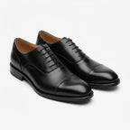 Men's Black Leather Cap-Toe Oxford Dress Shoes