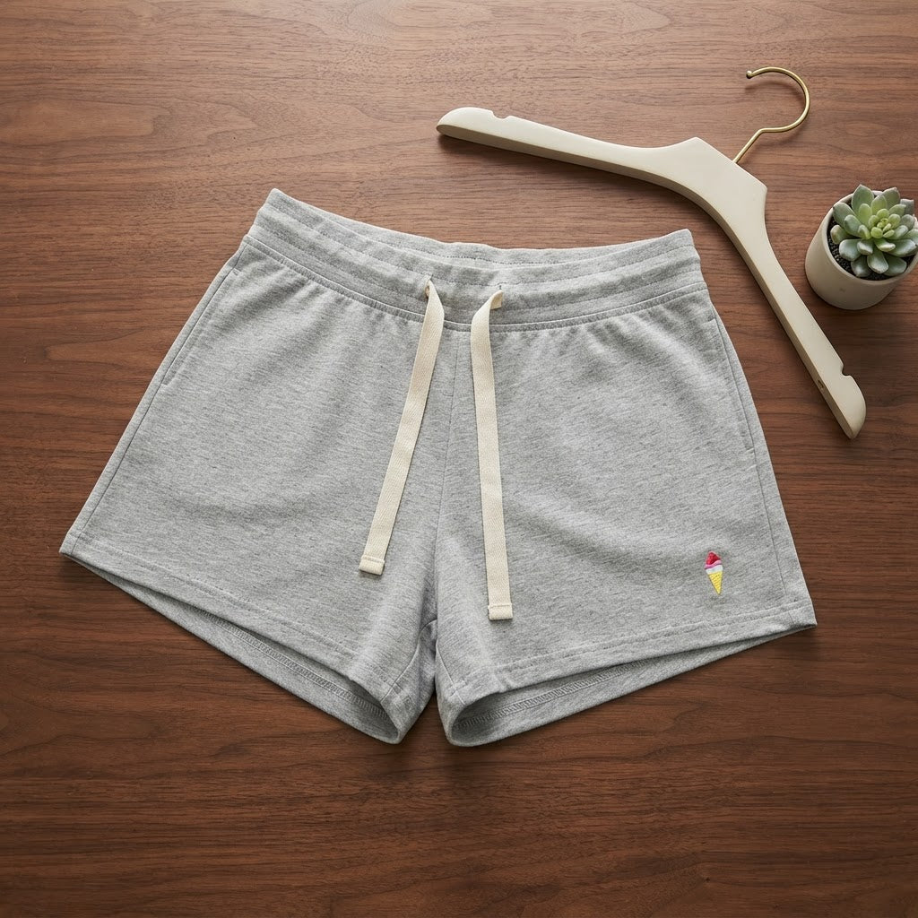 Heather Gray Drawstring Jersey Shorts with Embroidery