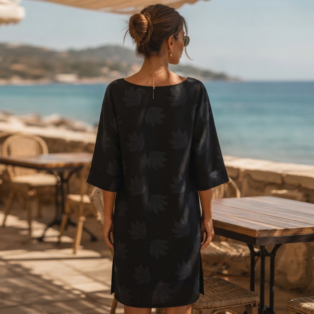 represent Deep Navy Jacquard Floral Kurta with Patch Pocket