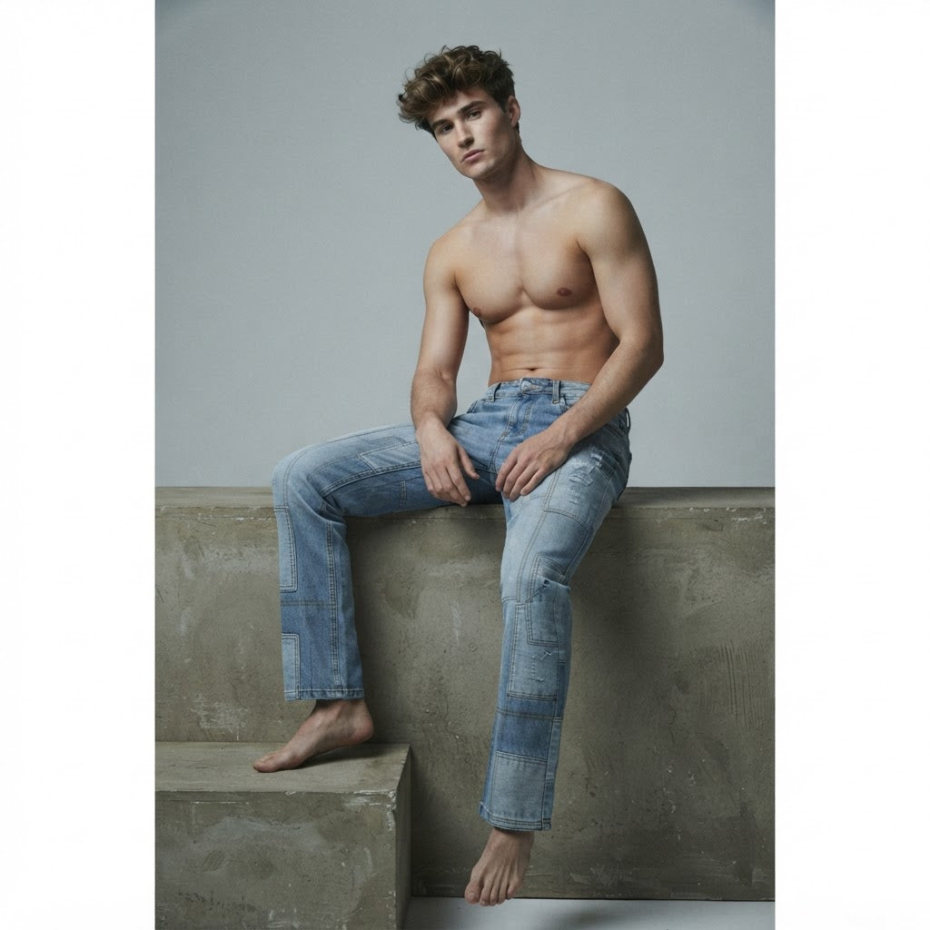 boohooMAN boohooMAN Light Wash Patchwork Distressed Straight