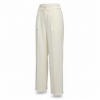 Women's White High-Waist Wide-Leg Pleated Trousers