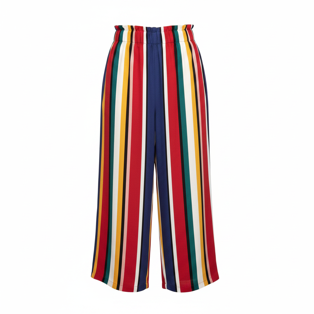 Women's Multi-Color Striped Wide-Leg Trousers
