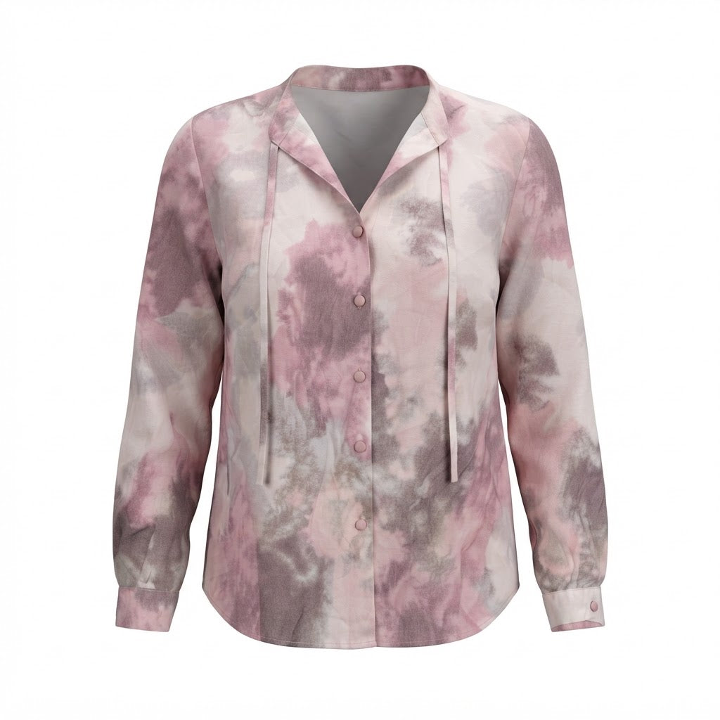 Women's Pink & Grey Tie-Dye Long Sleeve Blouse
