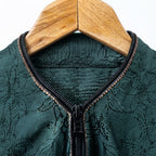 Women's Dark Green Jacquard Zip-Front Long Abaya