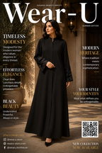 Women's Black Modest Abaya with Velvet Floral Cuffs