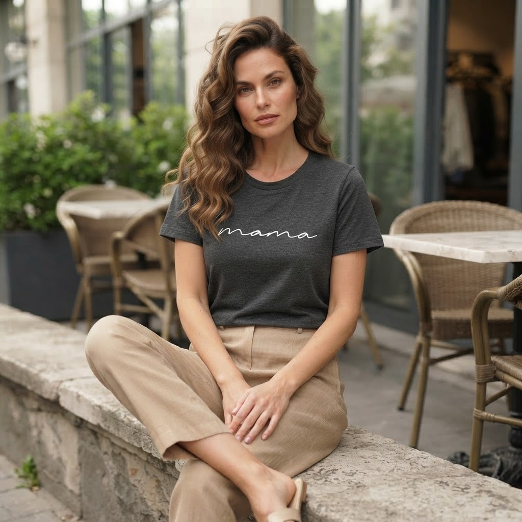 Emery Rose Charcoal Heather Grey Mama Script Graphic T-Shirt