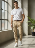 NICENICENIC Khaki Cargo Jogger Trousers with Bellowed Pocket