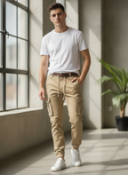 NICENICENIC Khaki Cargo Jogger Trousers with Bellowed Pocket