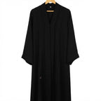 Elegant Black V-Neck Pintuck Abaya Maxi Dress