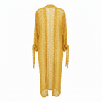 SHEIN Women's Yellow Textured Fringed Long-Line Kimono