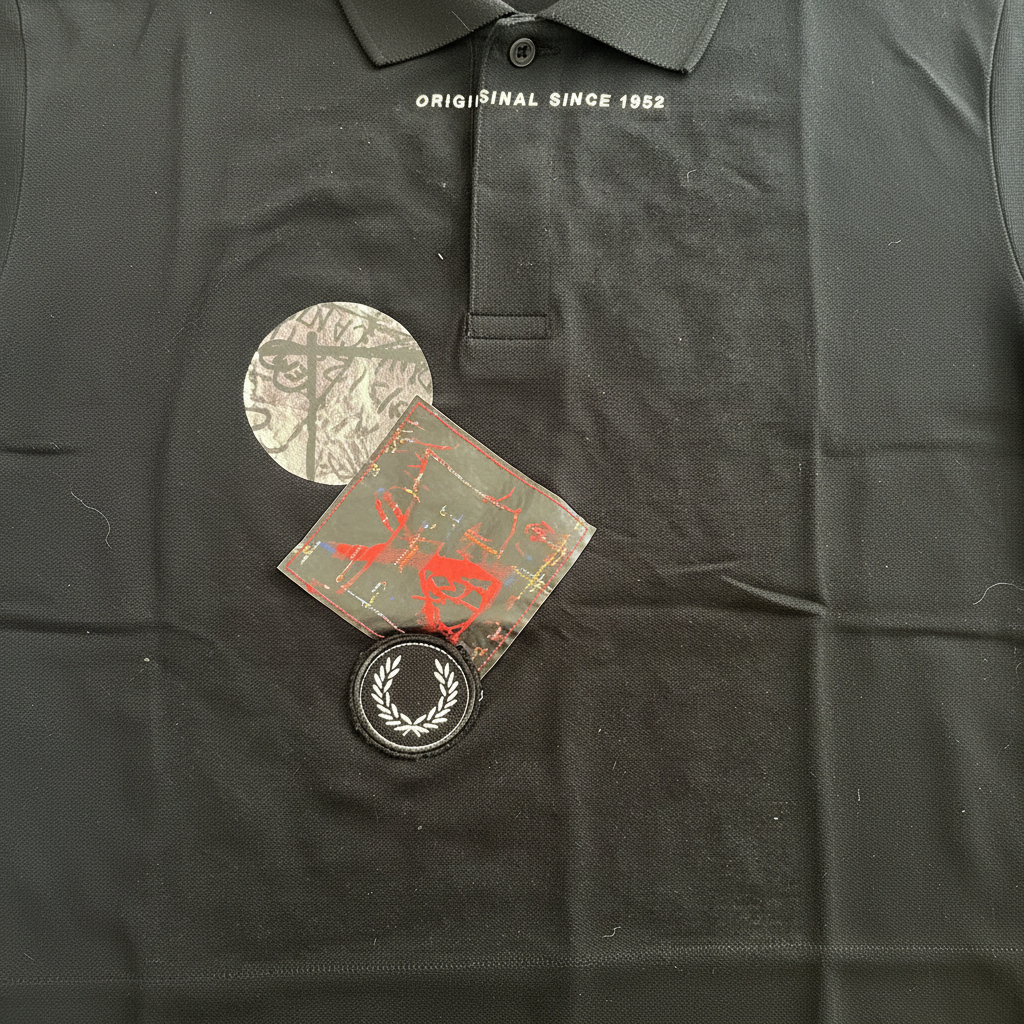 FRED PERRY Men's Black Patch-Detail Cotton Polo Shirt