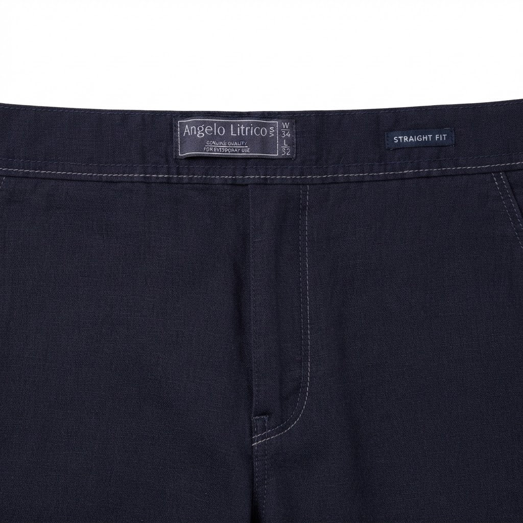 Women's Navy navy Linen Blend Straight Leg Trousers