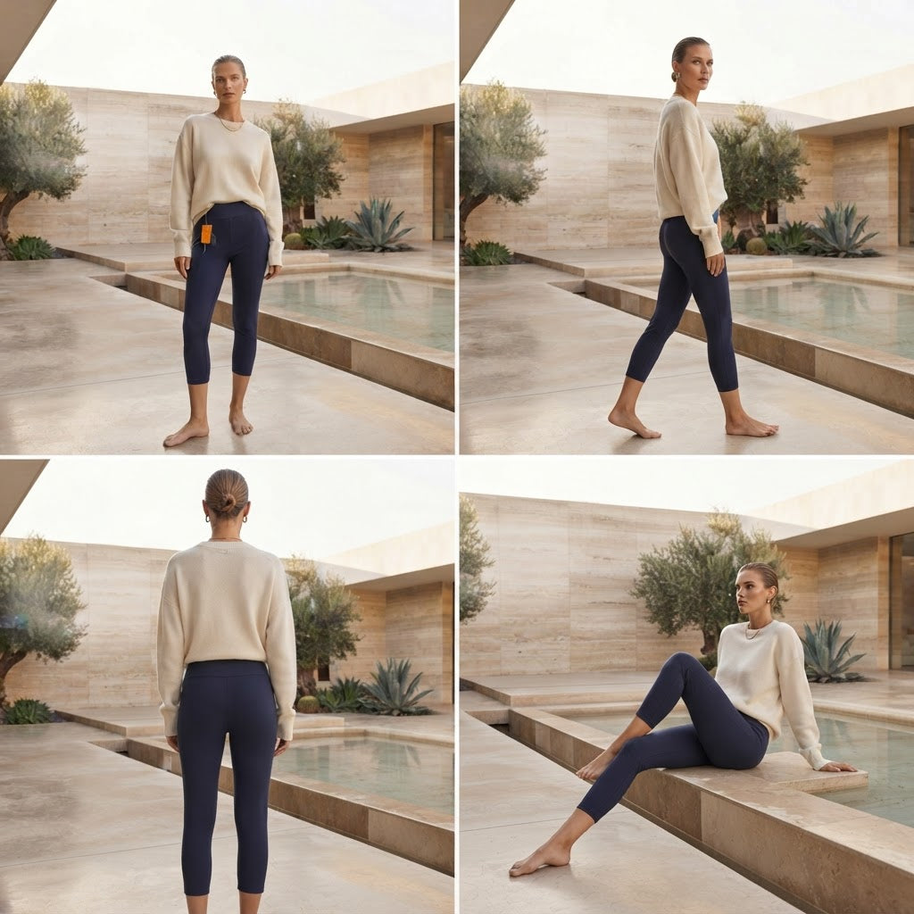Navy Blue Cropped Capri Leggings with Elastic Waist