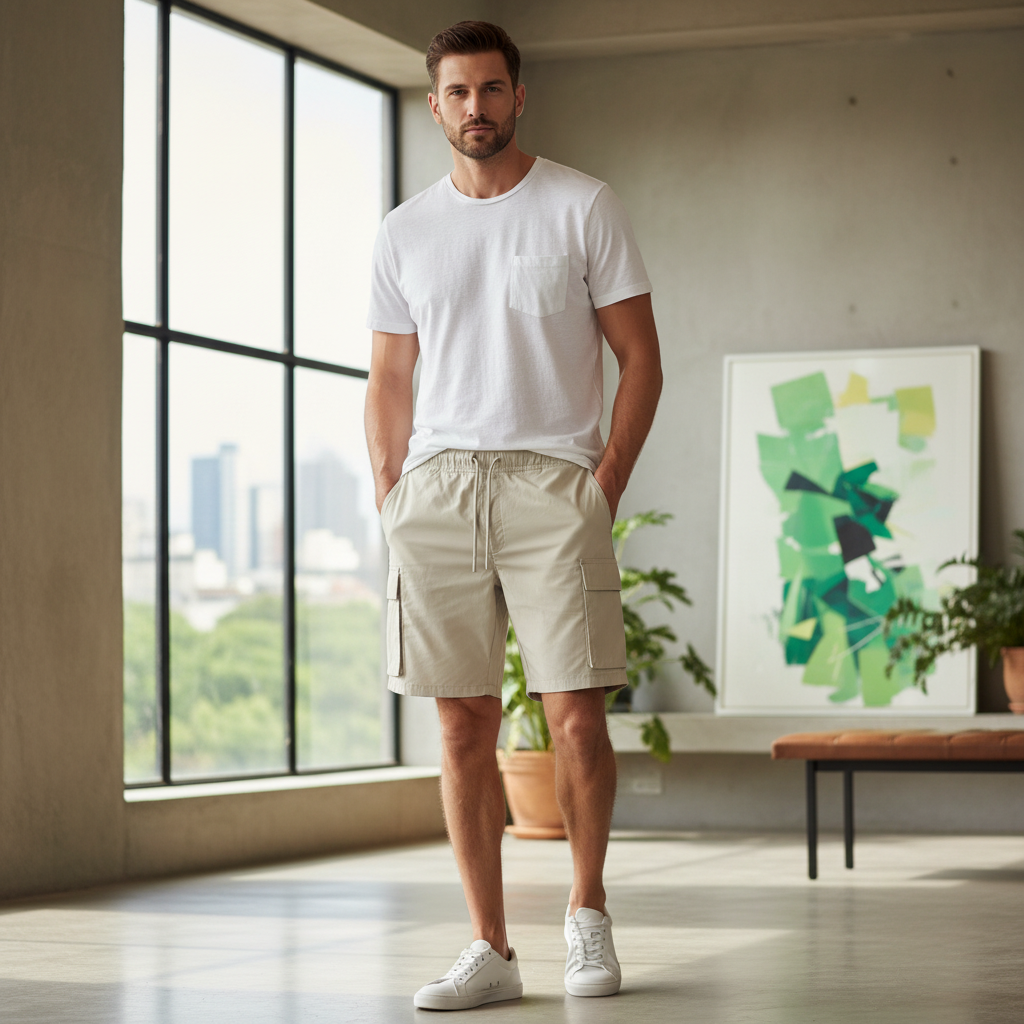 Livergy Men's Beige Drawstring Cargo Shorts