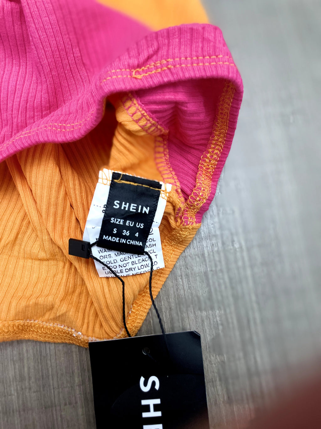 SHEIN Orange and Pink Twist-Front Color-Block Crop Top
