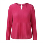 Women's Bright Pink Pleated Long Sleeve Blouse