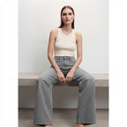 Mango Grey Wide-Leg Denim Jeans with Architectural Waistband