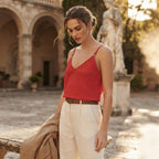 SHEIN Red SHEIN Broderie Anglaise V-Neck Spaghetti Strap Cam