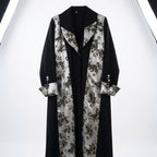 Women's Black and Silver Floral Patterned Long Abaya