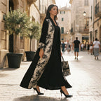 UNIQUE ABAYA Unique Abaya Black & Gold Floral Jacquard Open-