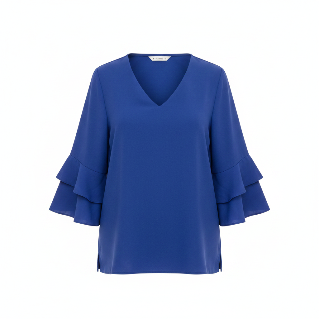 Dunnes Women's Royal Blue V-Neck Ruffle Sleeve Blouse