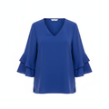 Dunnes Women's Royal Blue V-Neck Ruffle Sleeve Blouse