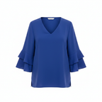 Dunnes Women's Royal Blue V-Neck Ruffle Sleeve Blouse