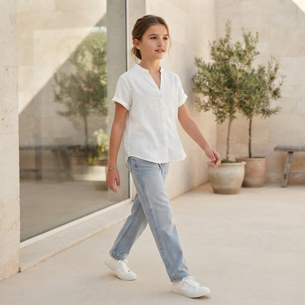 SHEIN White Short-Sleeve Relaxed Button-Front Shirt