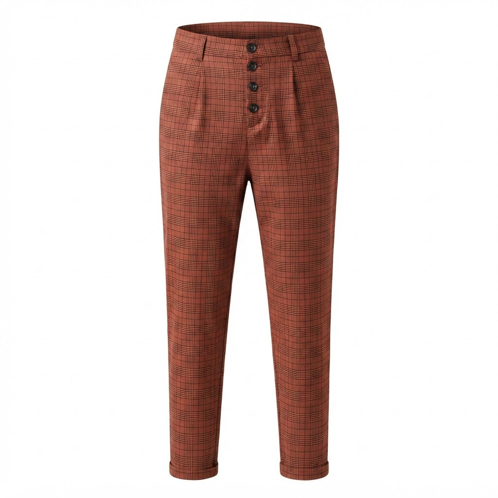 SHEIN Women's Rust Plaid High Waisted Button Fly Trousers