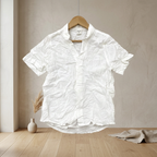 SHEIN Boys White Short Sleeve Linen Blend Button Down Shirt