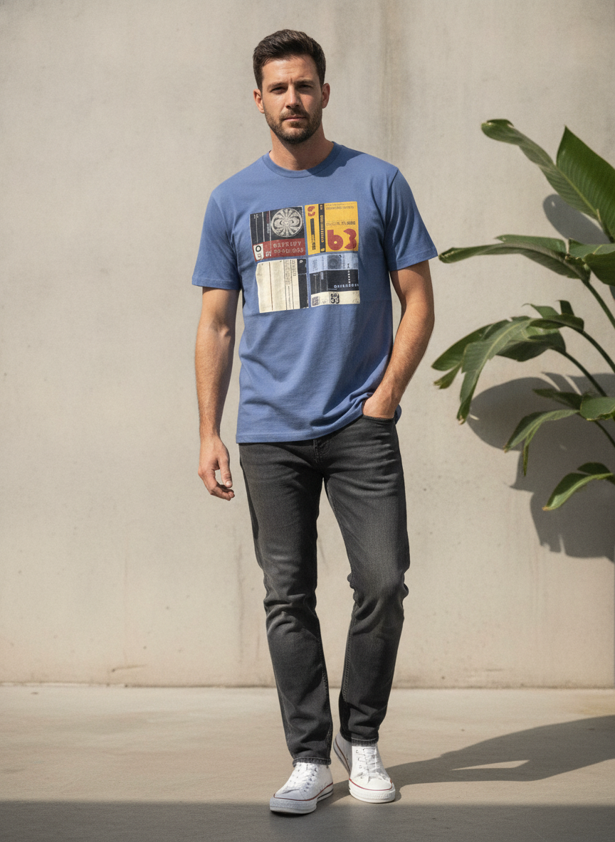 Ben Sherman Ben Sherman Slate Blue T-Shirt with Vintage Audi