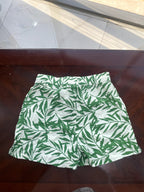 Vibrant Green Botanical Leaf Print Elastic Waist Shorts