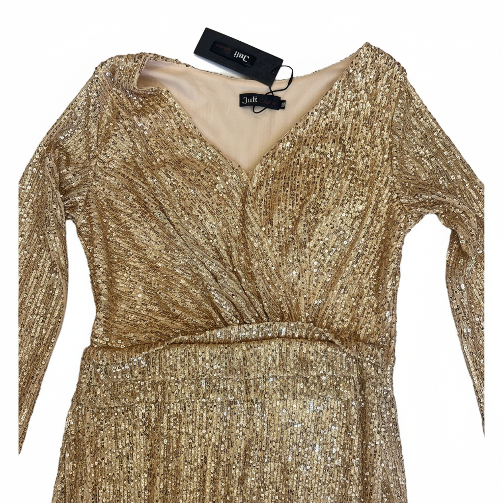 Juli Collection Gold Sequin Long Sleeve Maxi Dress