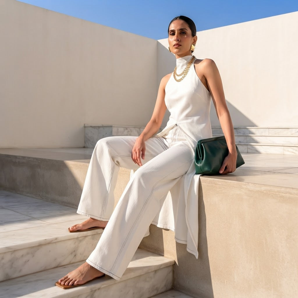 Conbipel Conbipel White Wide-Leg Stretch Denim Trousers - Si
