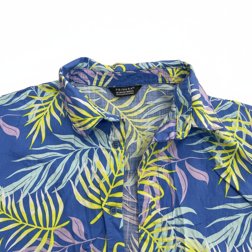 Primark Boys Blue Tropical Palm Leaf Short Sleeve Shirt