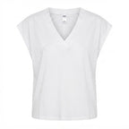 anko White Relaxed Boxy V-Neck Cap-Sleeve Cotton Top