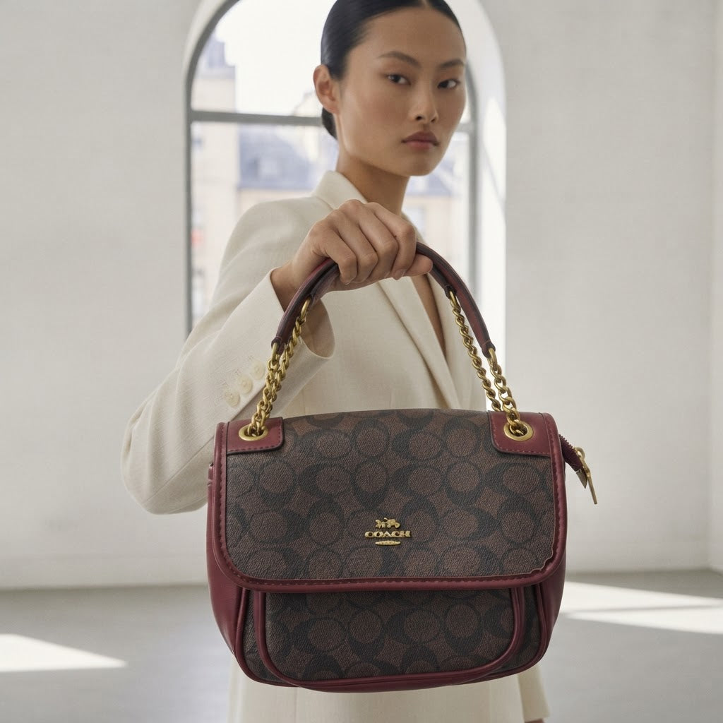 COACH NEW YORK Burgundy Monogram Coated Canvas Crossbody Bag