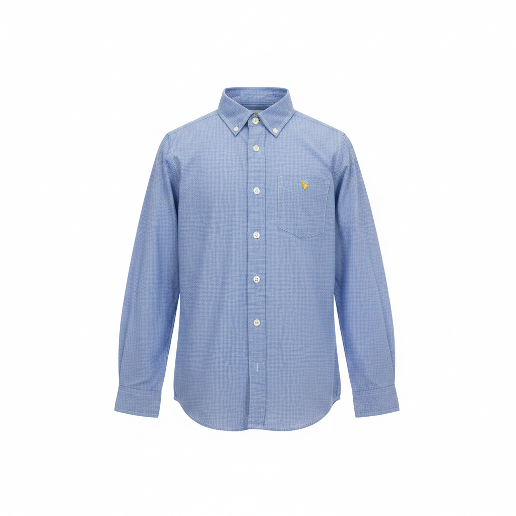 Kids Light Blue Micro Check Button Down Shirt