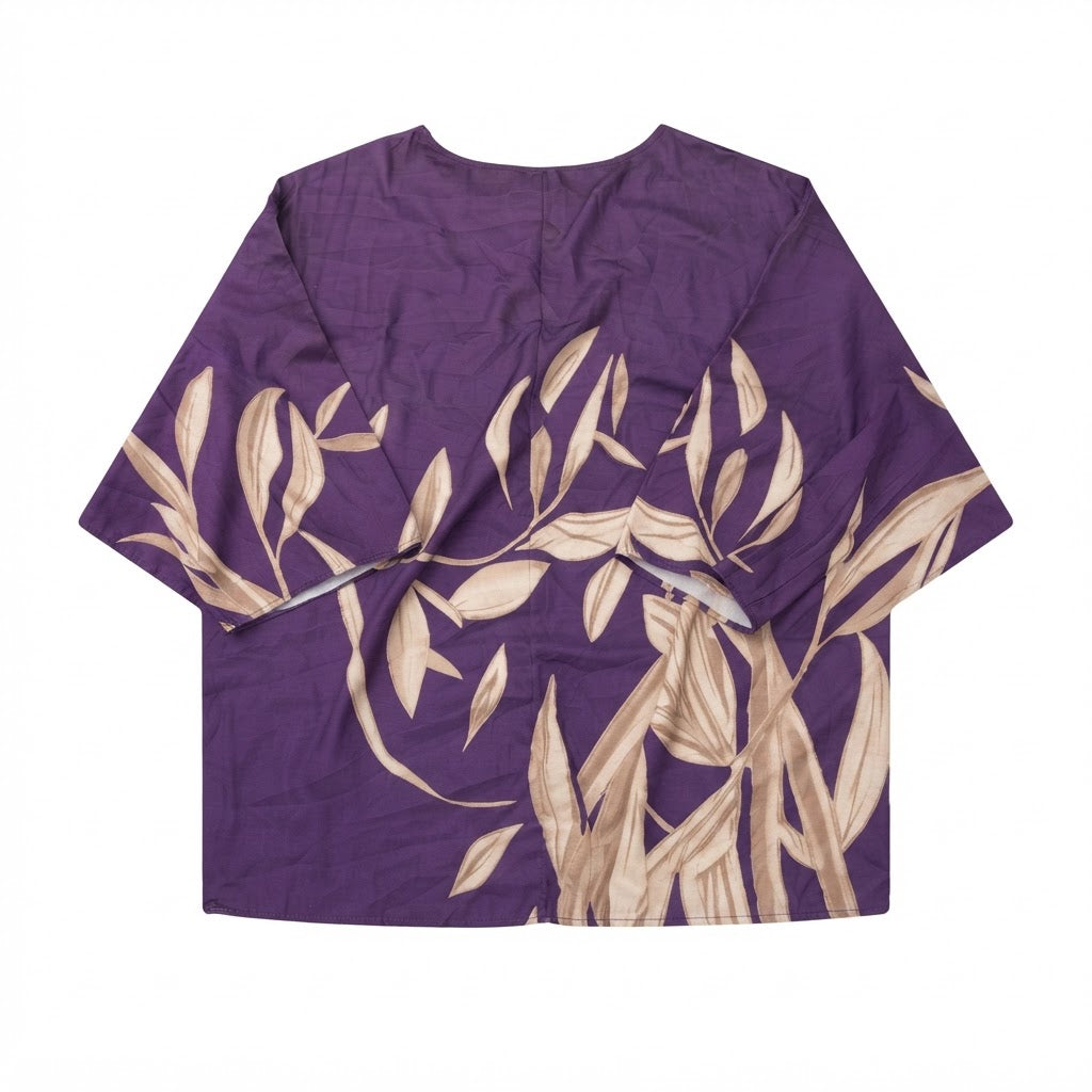 SHEIN Women's Purple Leaf Print Relaxed Fit Top