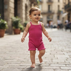 SHEIN Hot Pink Ribbed Double Strap Baby Romper - Size 6-9M