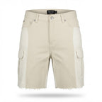 [WearU Generated:merch_ghost] Boohooman Ecru Cotton Twill Colour Block Wide-Leg Cargo Shorts – ghost front view