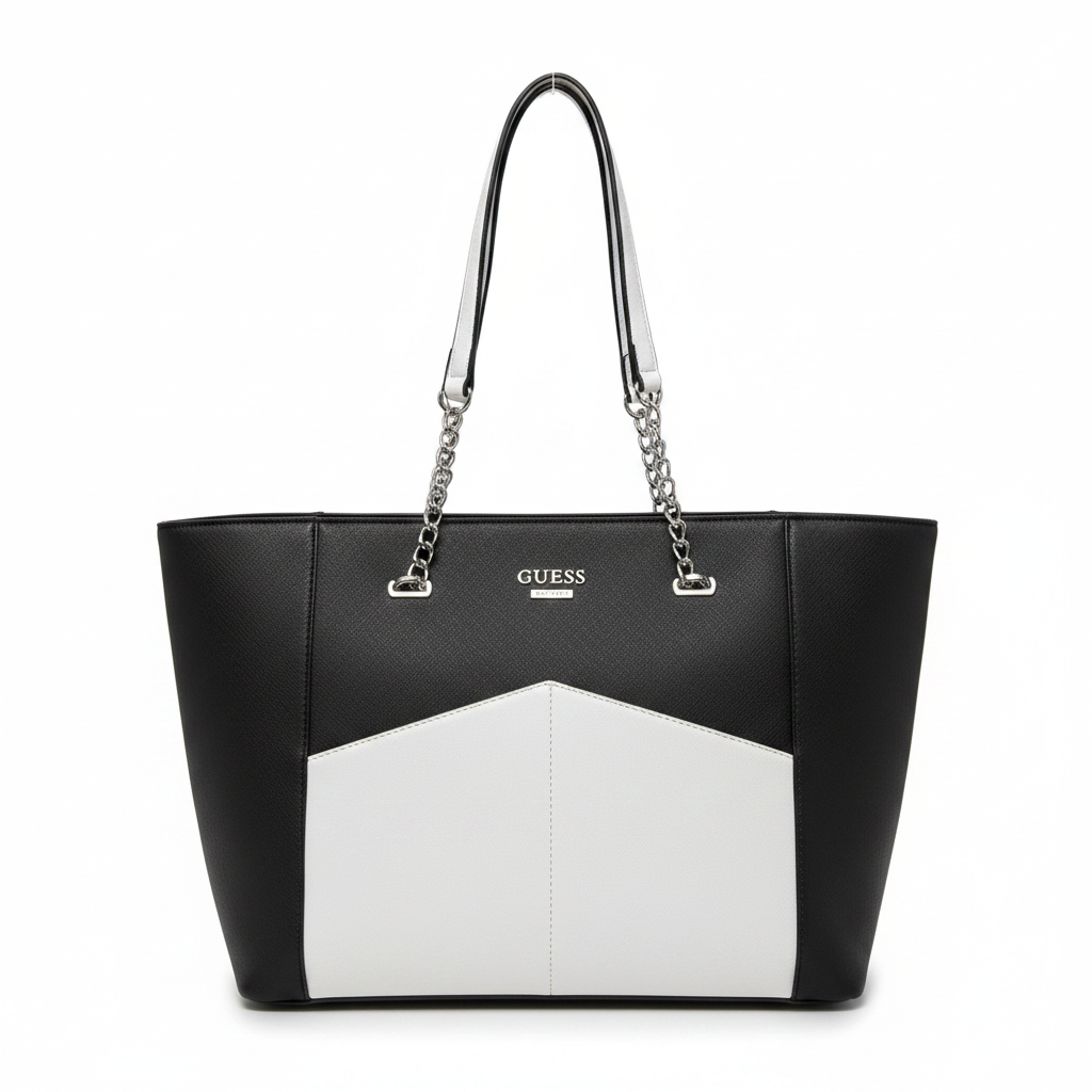 Guess Black and White Saffiano Tote Bag