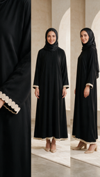 Women's Black Embroidered Kaftan Abaya with Gold Trim