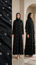 Women's Black Embroidered Modest Longline Abaya Robe
