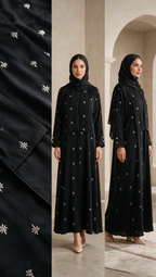 Women's Black Embroidered Modest Longline Abaya Robe