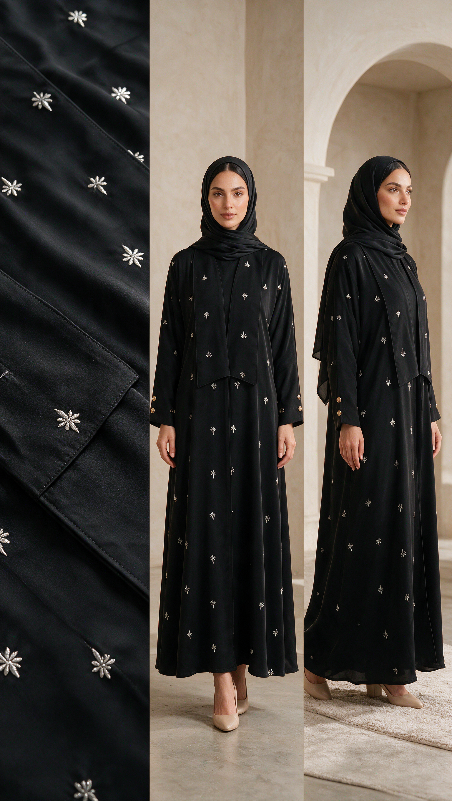 Women's Black Embroidered Modest Longline Abaya Robe