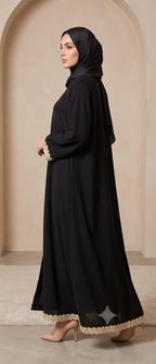 Women's Black Embroidered Kaftan Abaya with Gold Trim
